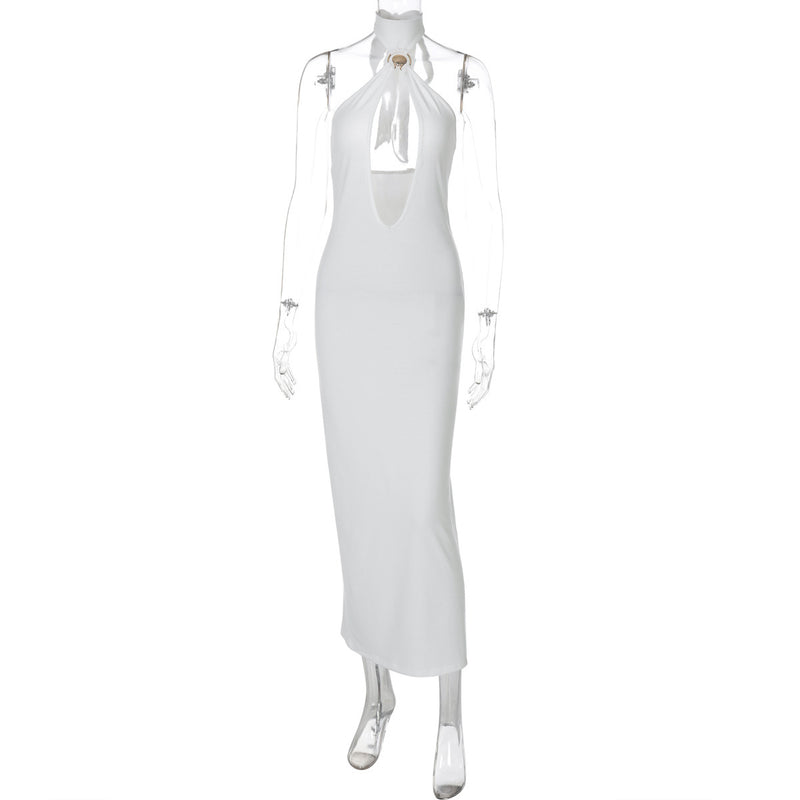 Solid Color Iron Hoop Sexy Cutout Slim Fit Dress