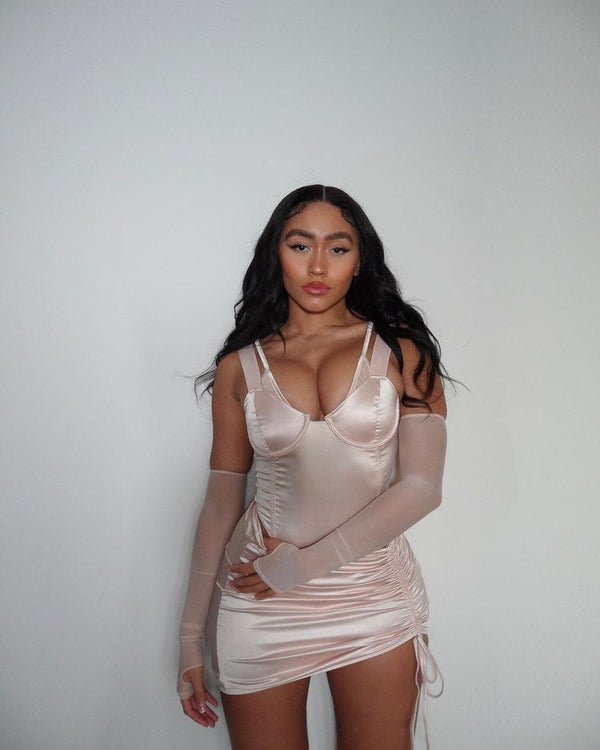 Satin Criss-cross Smocked Halter Skirt