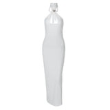 Solid Color Iron Hoop Sexy Cutout Slim Fit Dress