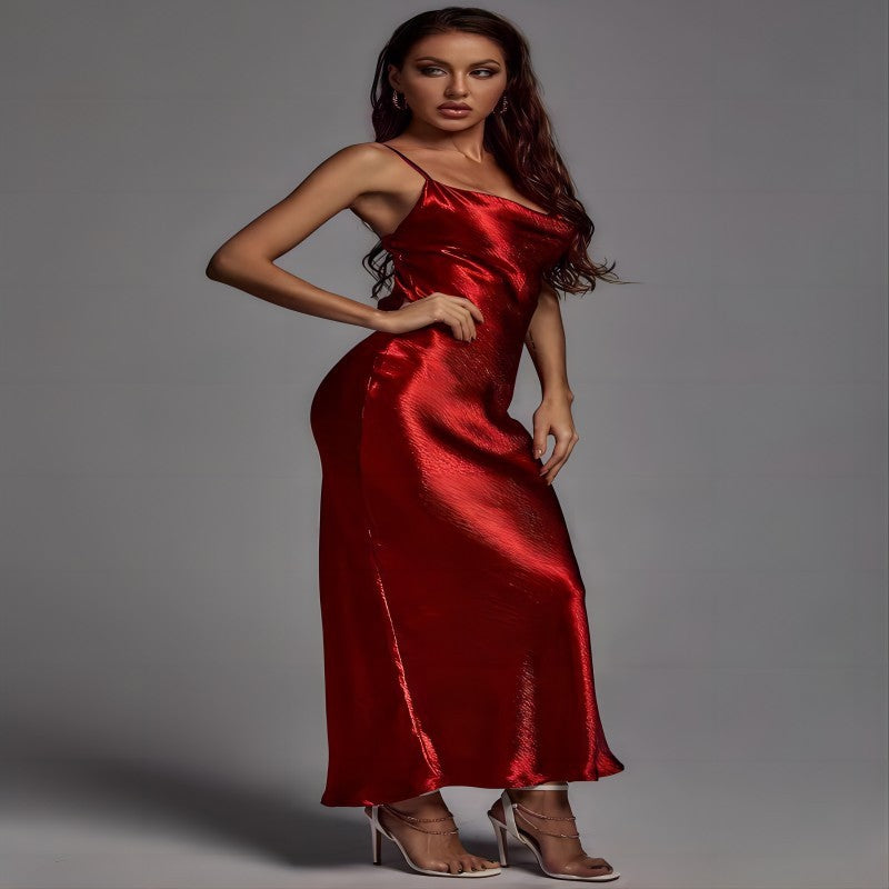 Beauty Clothing Sling Exposed Back Sexy Dress Slim Fit Fashion Long Skirt