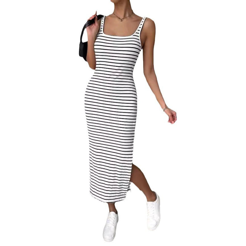 Women's Fashion Sleeveless Knitted Striped Dress