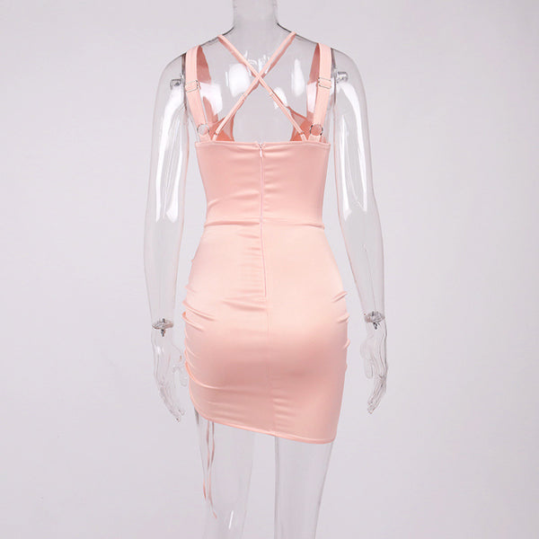 Satin Criss-cross Smocked Halter Skirt